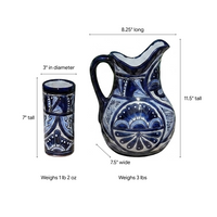 Talavera Ceramic Pitcher & Six Glasses Handmade Mexican Pottery, Ceramic Water Pitcher Set for the Kitchen or Dining Room or Outdoor Picnic