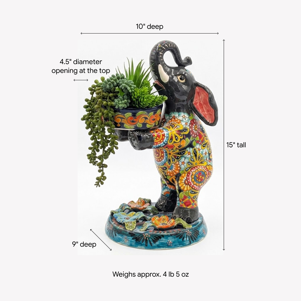 Elephant Flower Pot is Talavera Planter & Handmade Mexican Pottery for Indoor Decorations, Gift for Elephant Lovers