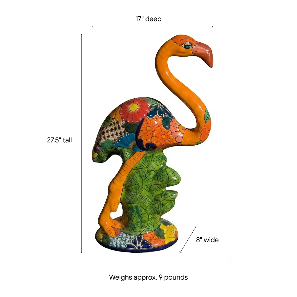 Talavera Flamingo, Hand-Painted Ceramic Yard Art & Home Decor