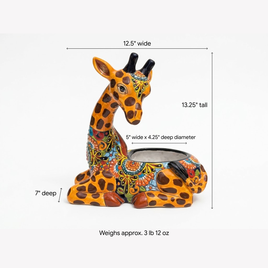 Talavera Giraffe Flower Pot for Indoor Decor or Yard Art Decorations, Planter Pot is Handmade Mexican Pottery, Turkey Lover Gift