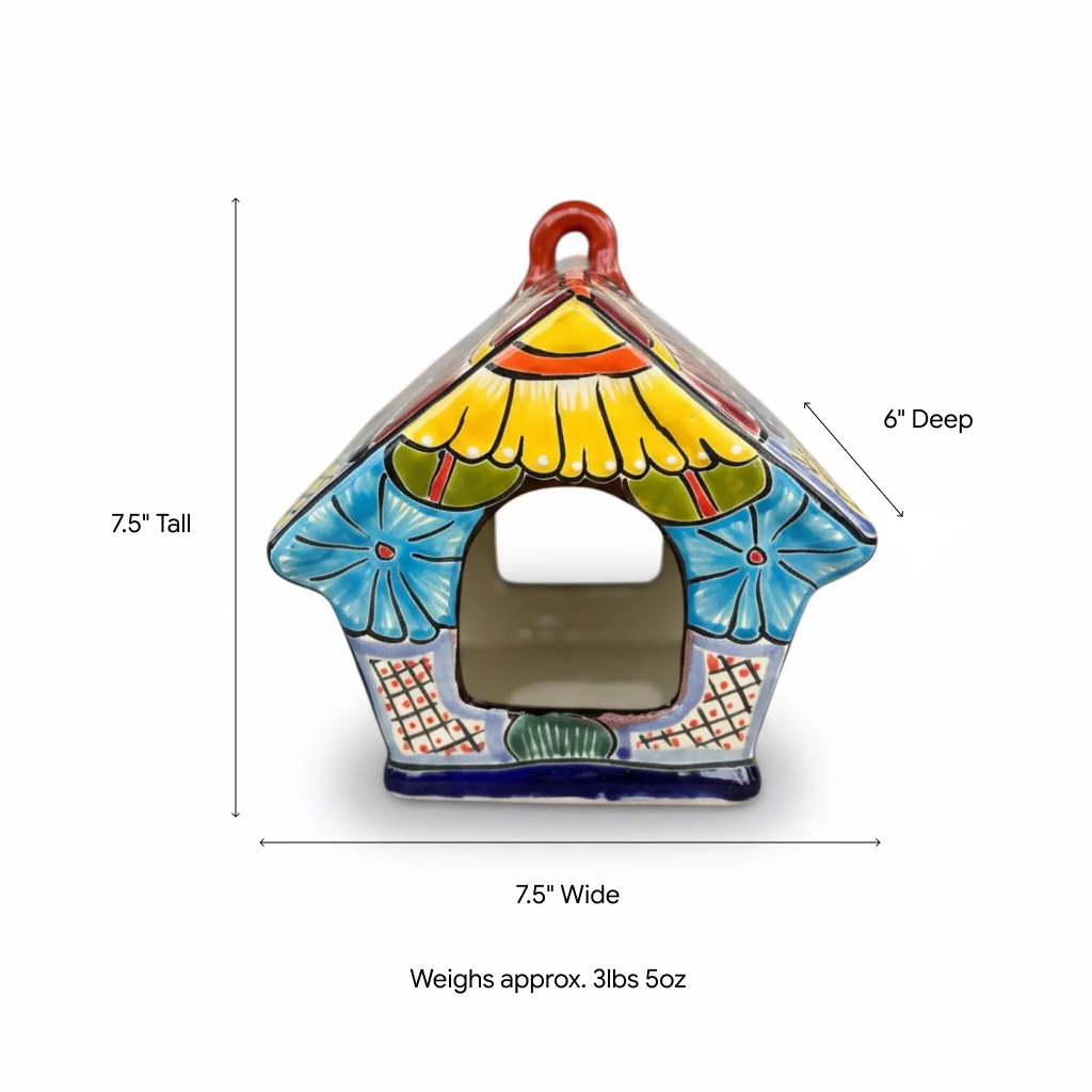Talavera Pottery Bird Feeder, Decorative Hanging Mexican Ceramic Feeder