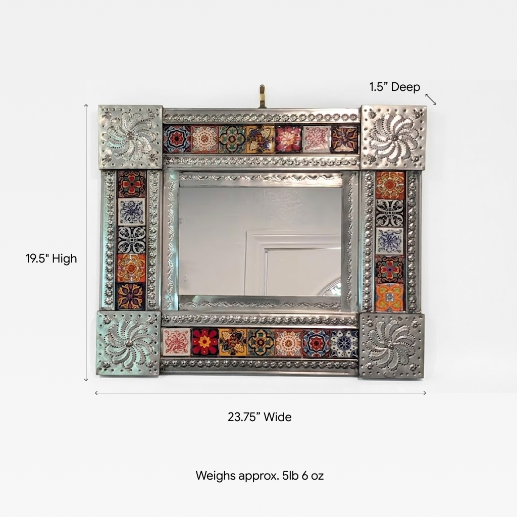 Talavera Tile & Punched Tin Mirror | Indoor Decor from Mexico