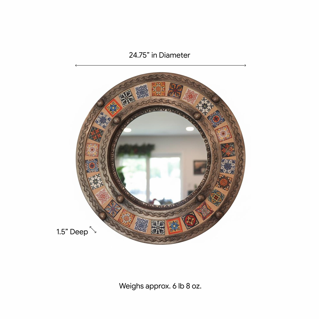 Talavera Tile & Punched Tin Mirror | Indoor Mexican Decor