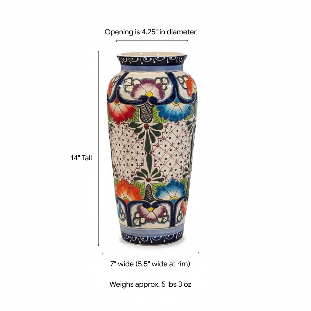 Ceramic Talavera Vase is Exquisite Handmade Mexican Pottery | Decorative Floral Vase is Gorgeous Home Decor