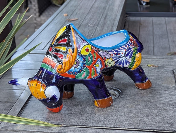 Talavera Bull Planter | Handmade Mexican Pottery Flower Pot | Garden Decoration