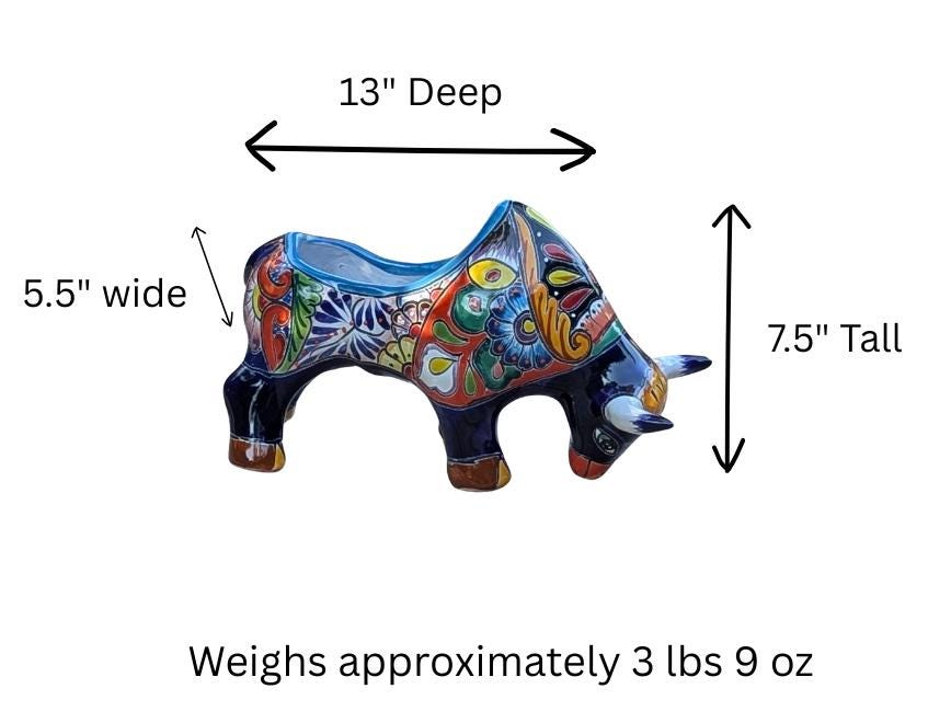 Talavera Bull Planter | Handmade Mexican Pottery Flower Pot | Garden Decoration