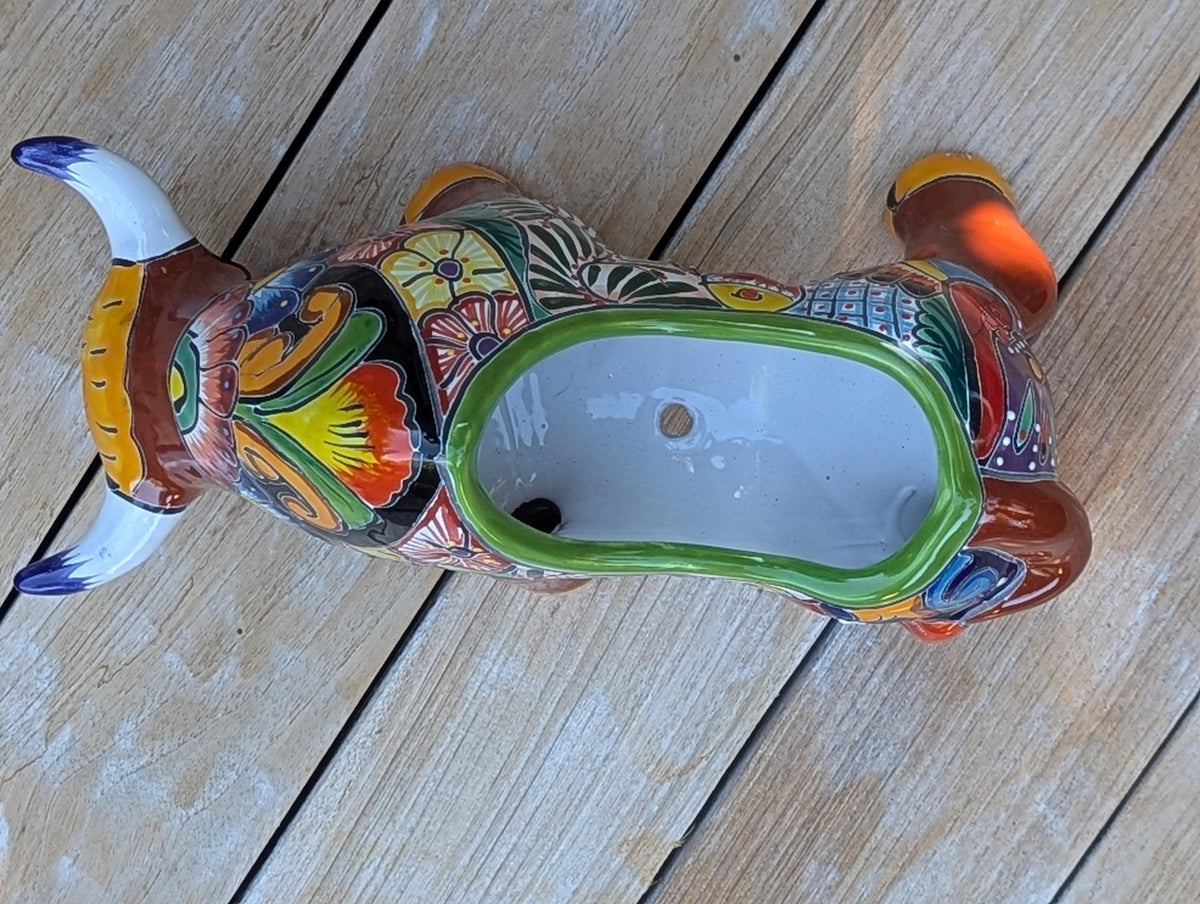Talavera Bull Planter  | Handmade Mexican Pottery | Ceramic Flower Pot as Garden Gift