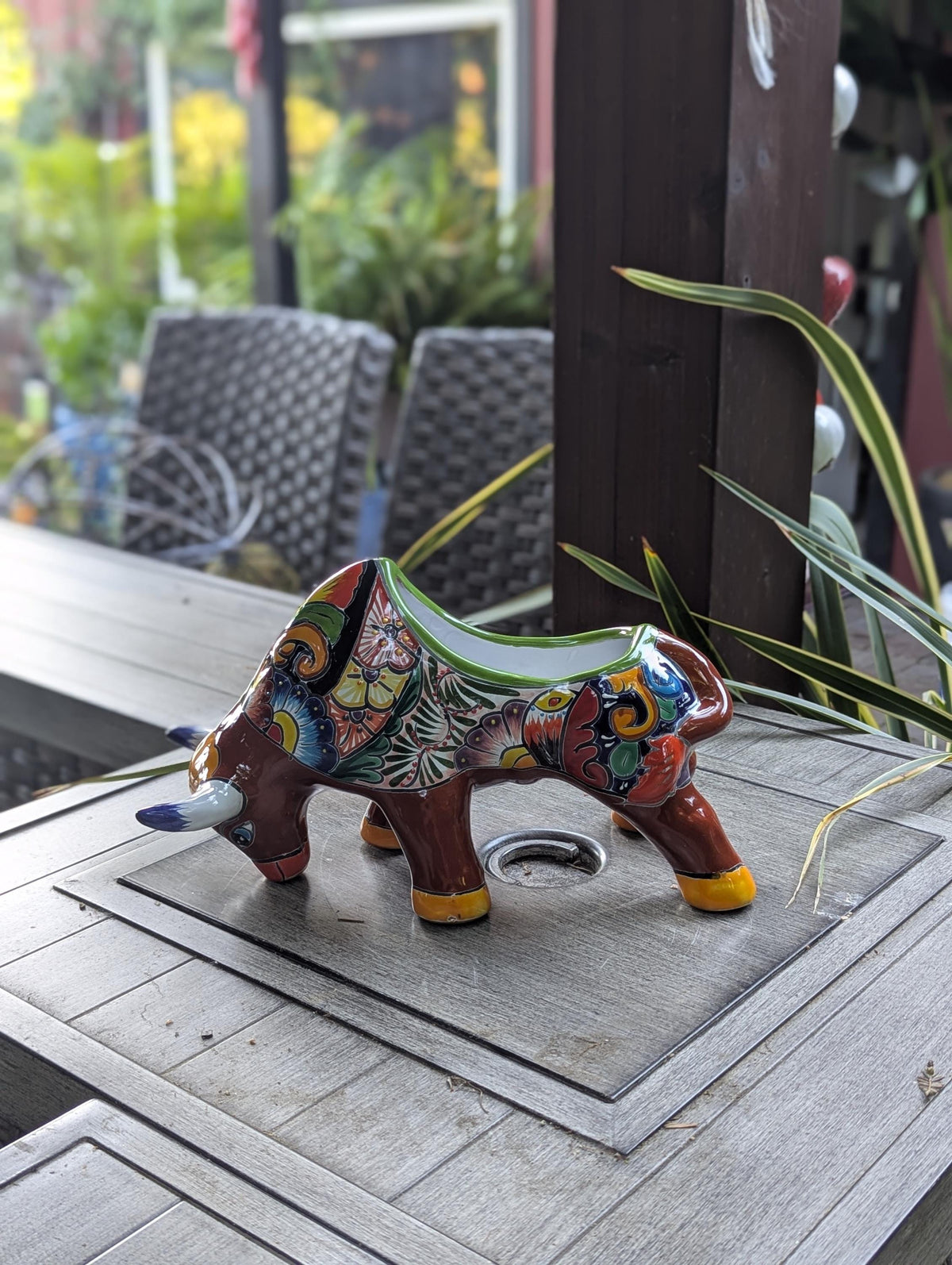 Talavera Bull Planter  | Handmade Mexican Pottery | Ceramic Flower Pot as Garden Gift