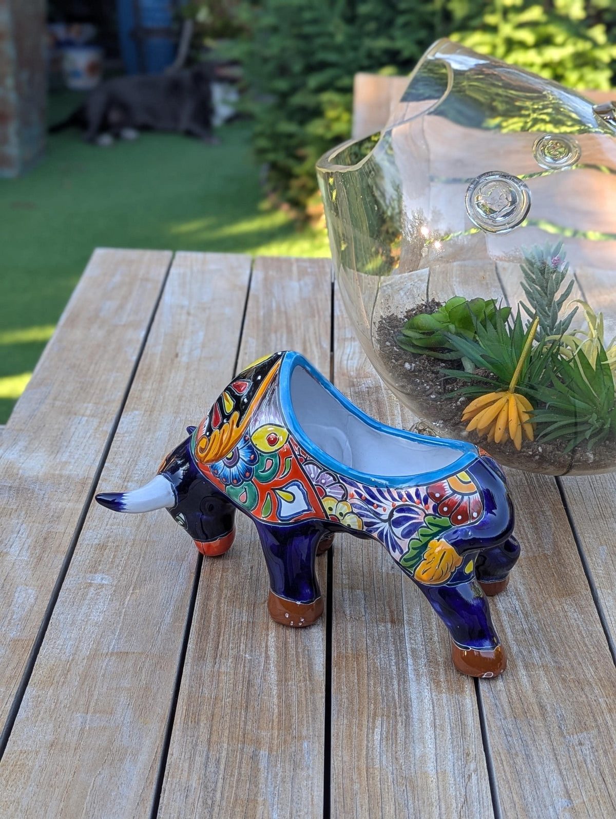 Talavera Bull Planter | Handmade Mexican Pottery Flower Pot | Garden Decoration