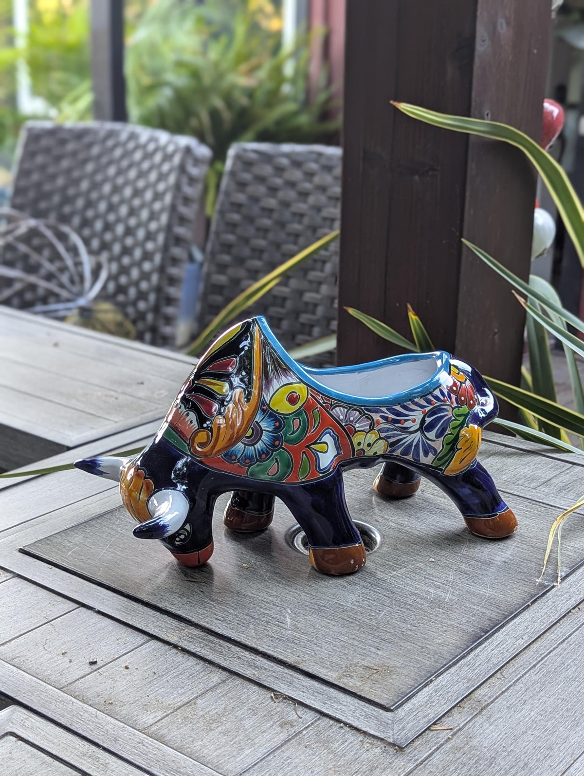Talavera Bull Planter | Handmade Mexican Pottery Flower Pot | Garden Decoration