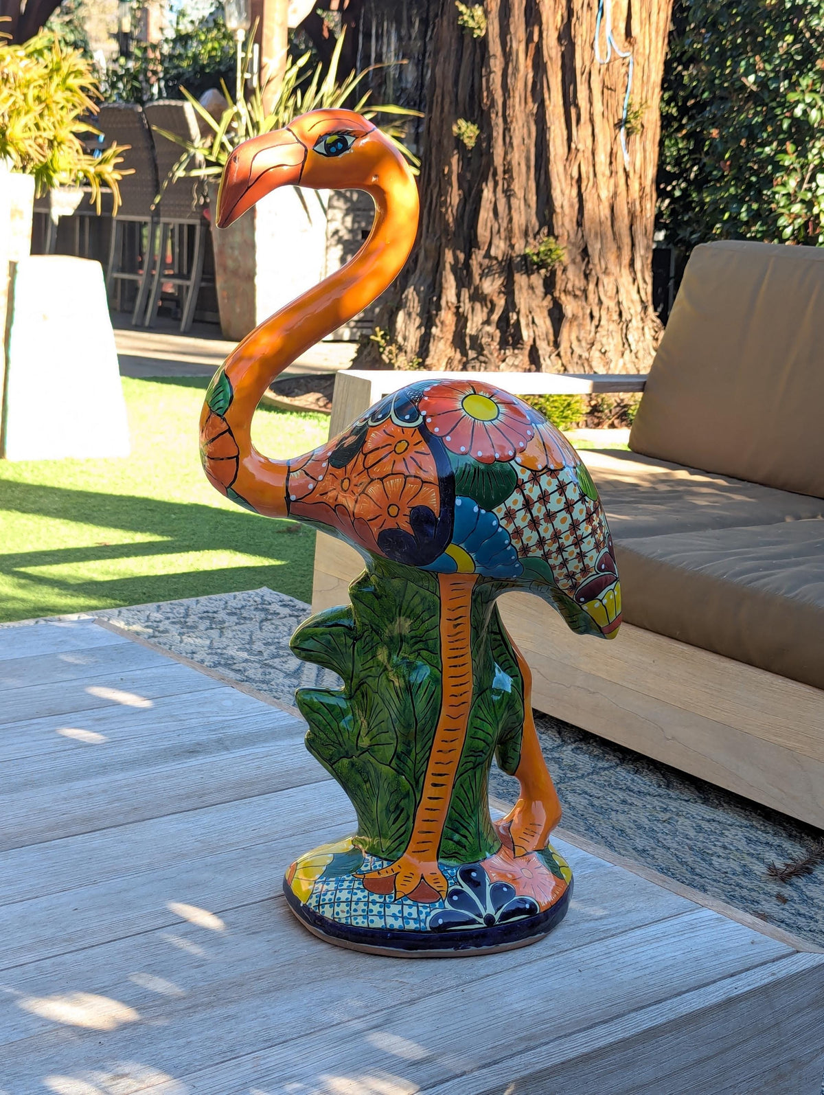 Talavera Flamingo, Hand-Painted Ceramic Yard Art & Home Decor