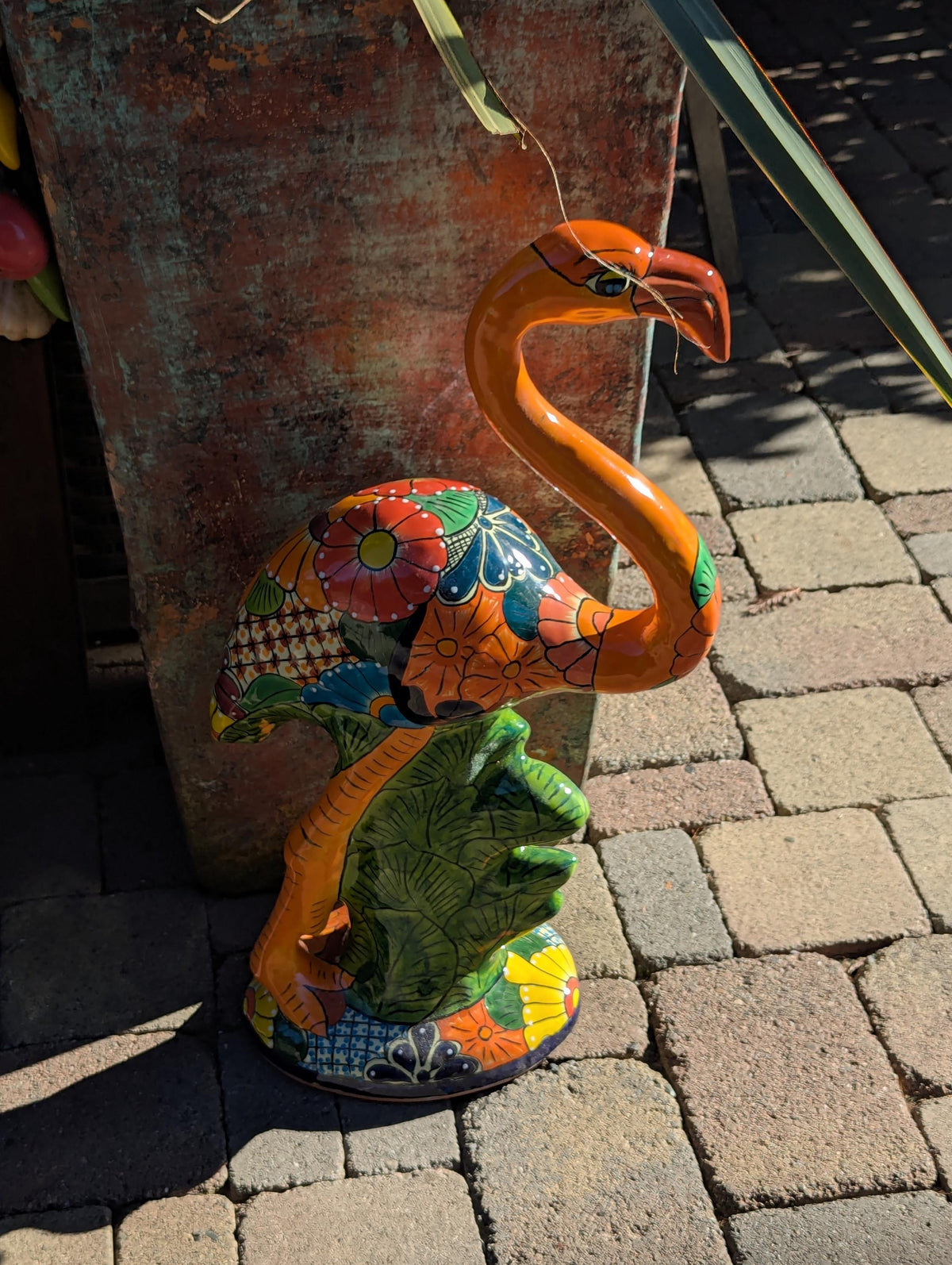 Talavera Flamingo, Hand-Painted Ceramic Yard Art & Home Decor