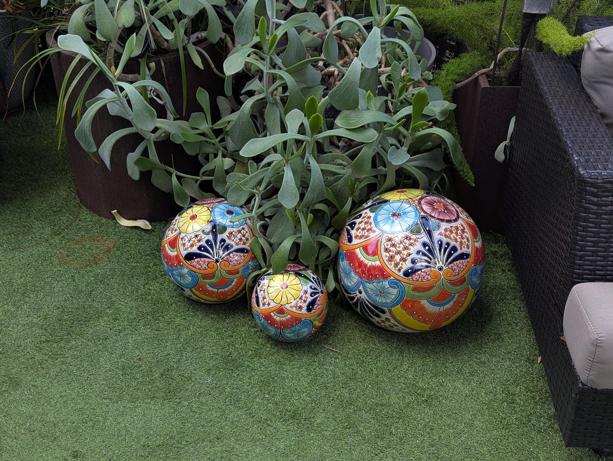Talavera Garden Spheres: Handmade Mexican Yard Art Decor, Set of 3 from luv2brd.com