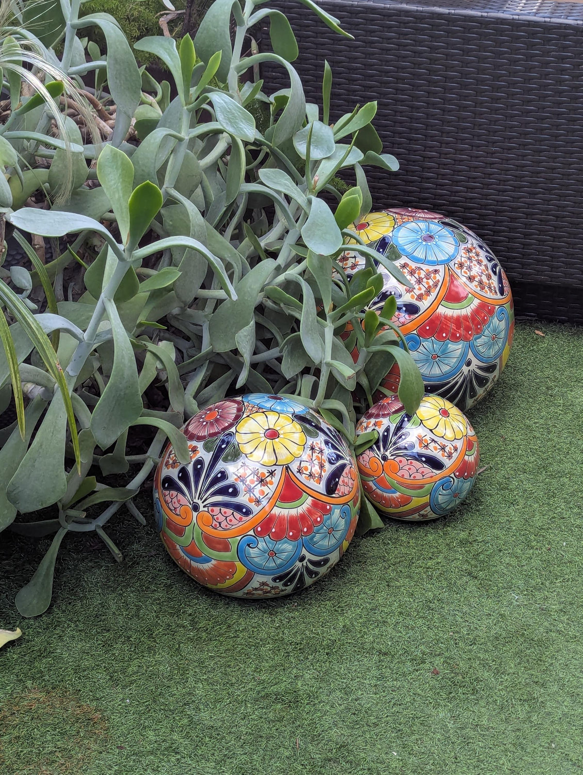 Talavera Garden Spheres: Handmade Mexican Yard Art Decor, Set of 3 from luv2brd.com