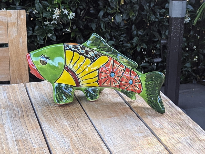 Talavera Koi Fish Sculpture | Handmade Ceramic Garden Statue  | Mexican Pottery Gift