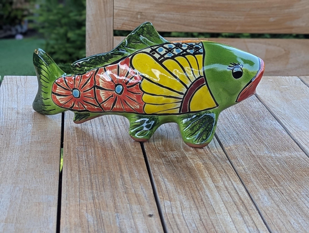 Talavera Koi Fish Sculpture | Handmade Ceramic Garden Statue  | Mexican Pottery Gift
