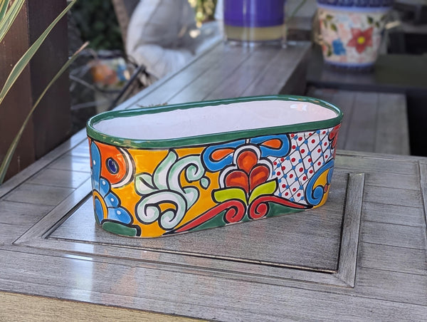 Talavera Oval Pot | Hand Painted Succulent Window Box | Mexican Pottery Ceramic Planter