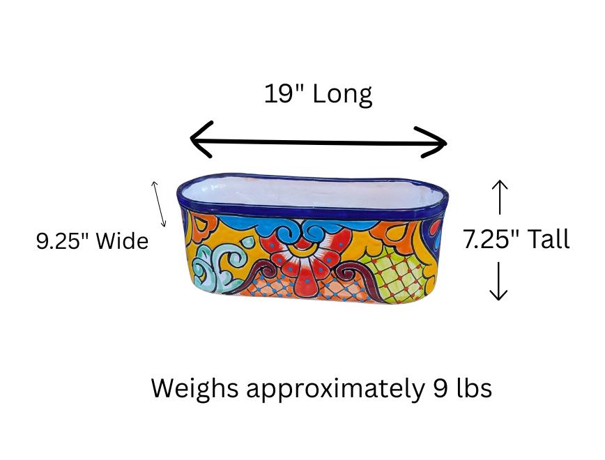 Talavera Pottery Oval Planter | Hand Painted Mexican Ceramic Flower Pot | Indoor Windowsill Box