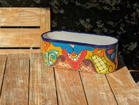 Talavera Pottery Oval Planter | Hand Painted Mexican Ceramic Flower Pot | Indoor Windowsill Box