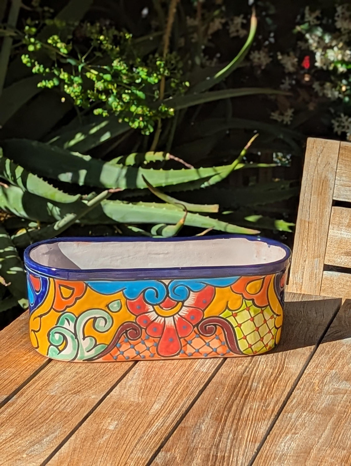 Talavera Pottery Oval Planter | Hand Painted Mexican Ceramic Flower Pot | Indoor Windowsill Box