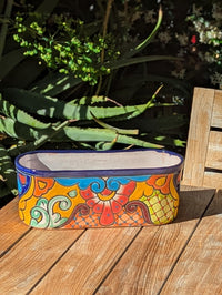 Talavera Pottery Oval Planter | Hand Painted Mexican Ceramic Flower Pot | Indoor Windowsill Box
