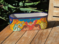 Talavera Pottery Oval Planter | Hand Painted Mexican Ceramic Flower Pot | Indoor Windowsill Box