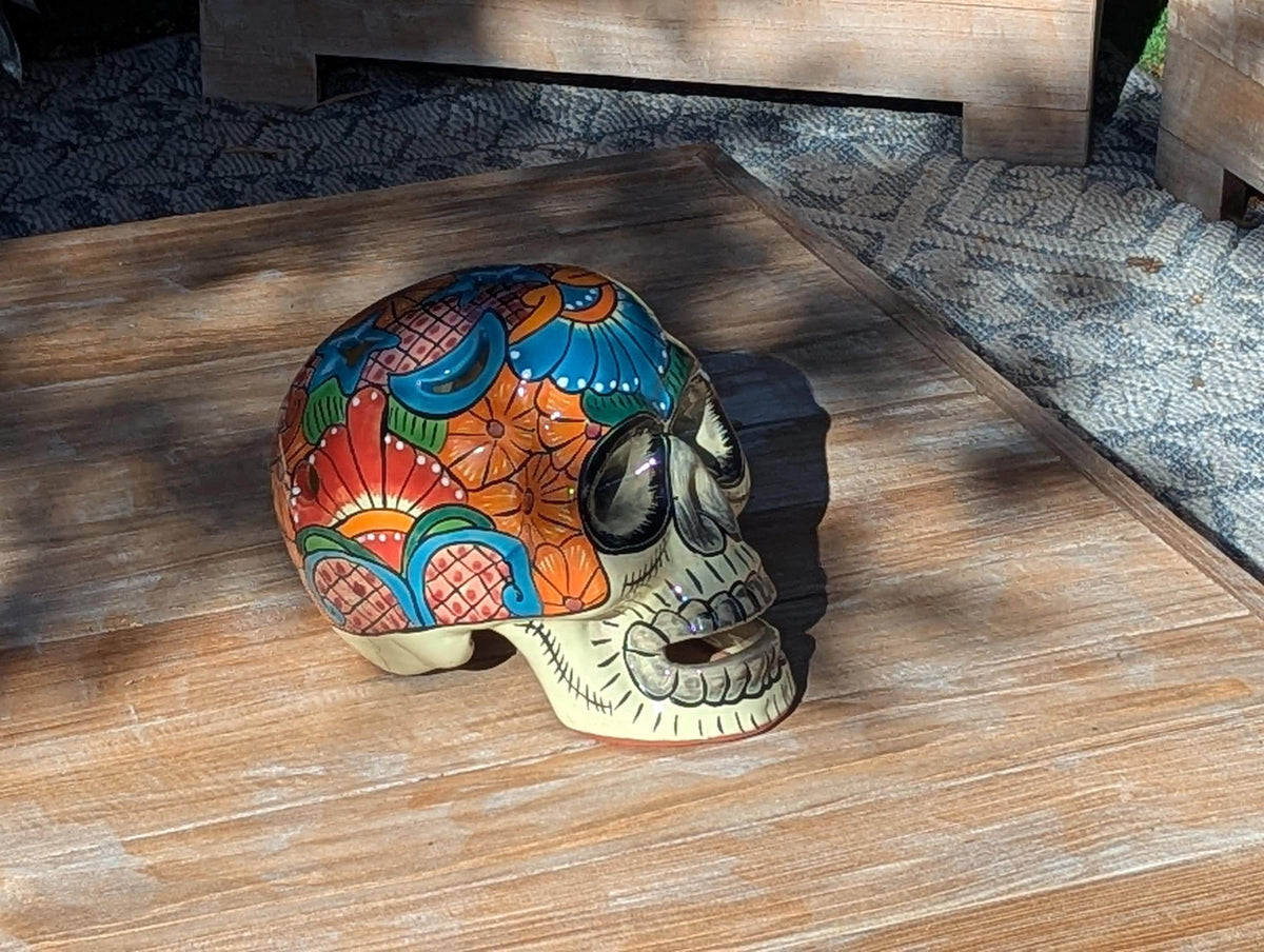 Talavera Skull | Hand Painted Ceramic Halloween Decor & Mexican Pottery