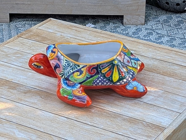 Talavera Turtle Planter | Handmade Mexican Pottery  | Ceramic Flower Pot Garden Gift