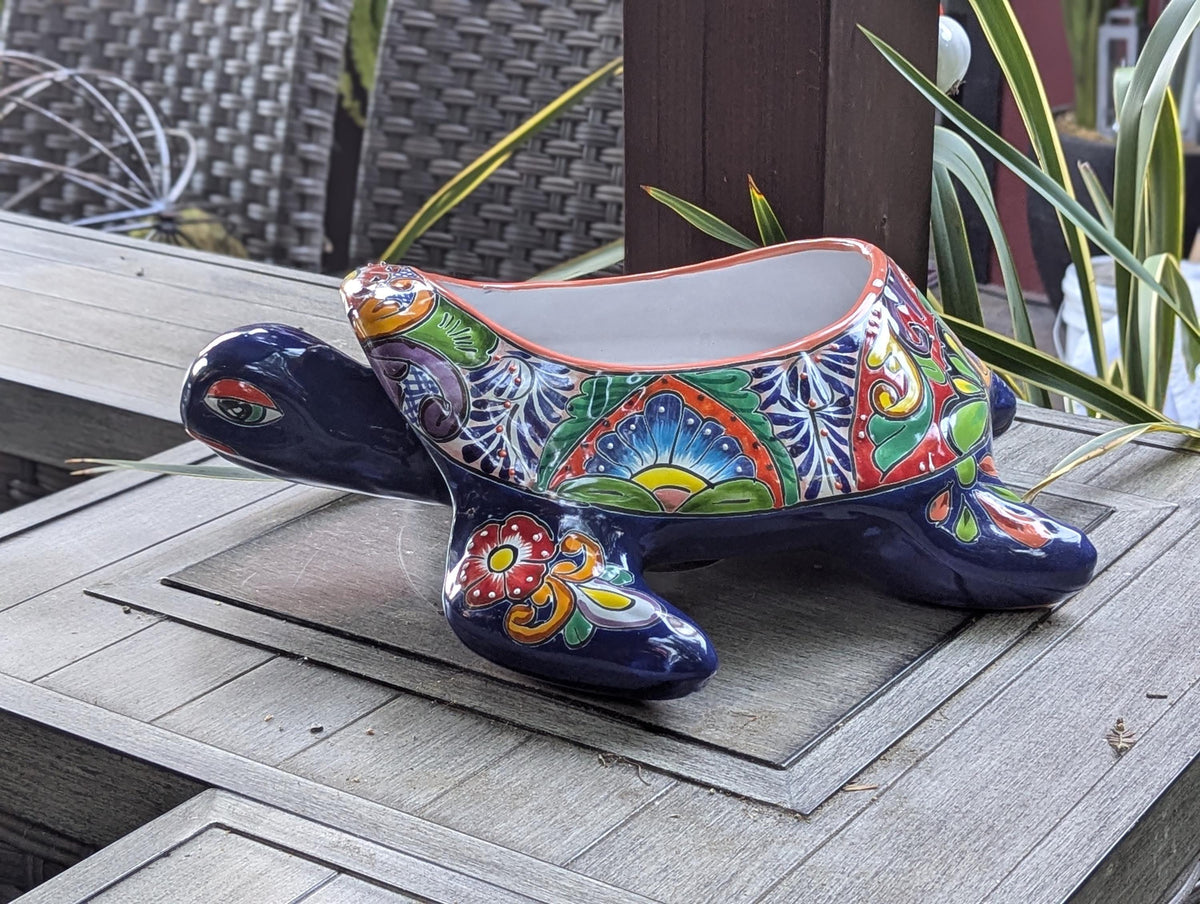 Talavera Turtle Planter | Handmade Mexican Pottery Flower Pot | Garden Decoration