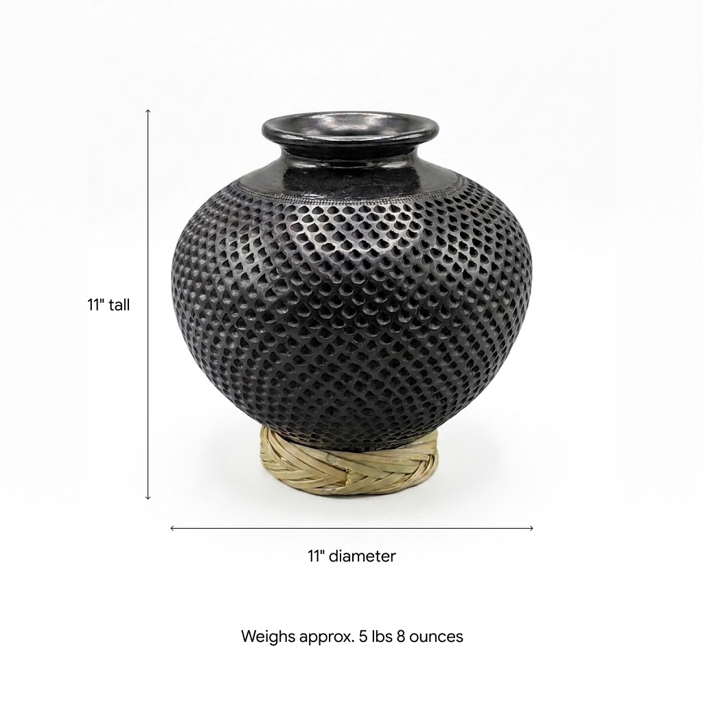 Decorative Centerpiece or Stunning Dried Flower Vase | Black Pottery Home Decor Handmade Mexican Pottery of San Bartolo, Oaxaca Indoor Decor