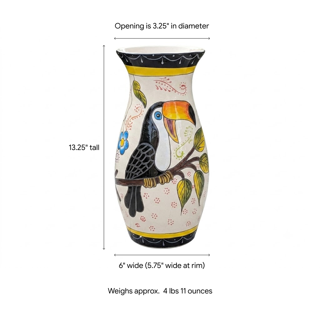 Toucan Vase | Handmade Mexican Talavera Pottery, Floral Home Decor
