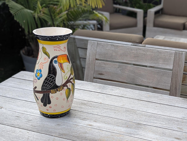 Toucan Vase | Handmade Mexican Talavera Pottery, Floral Home Decor