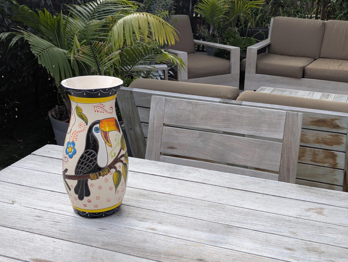 Toucan Vase | Handmade Mexican Talavera Pottery, Floral Home Decor