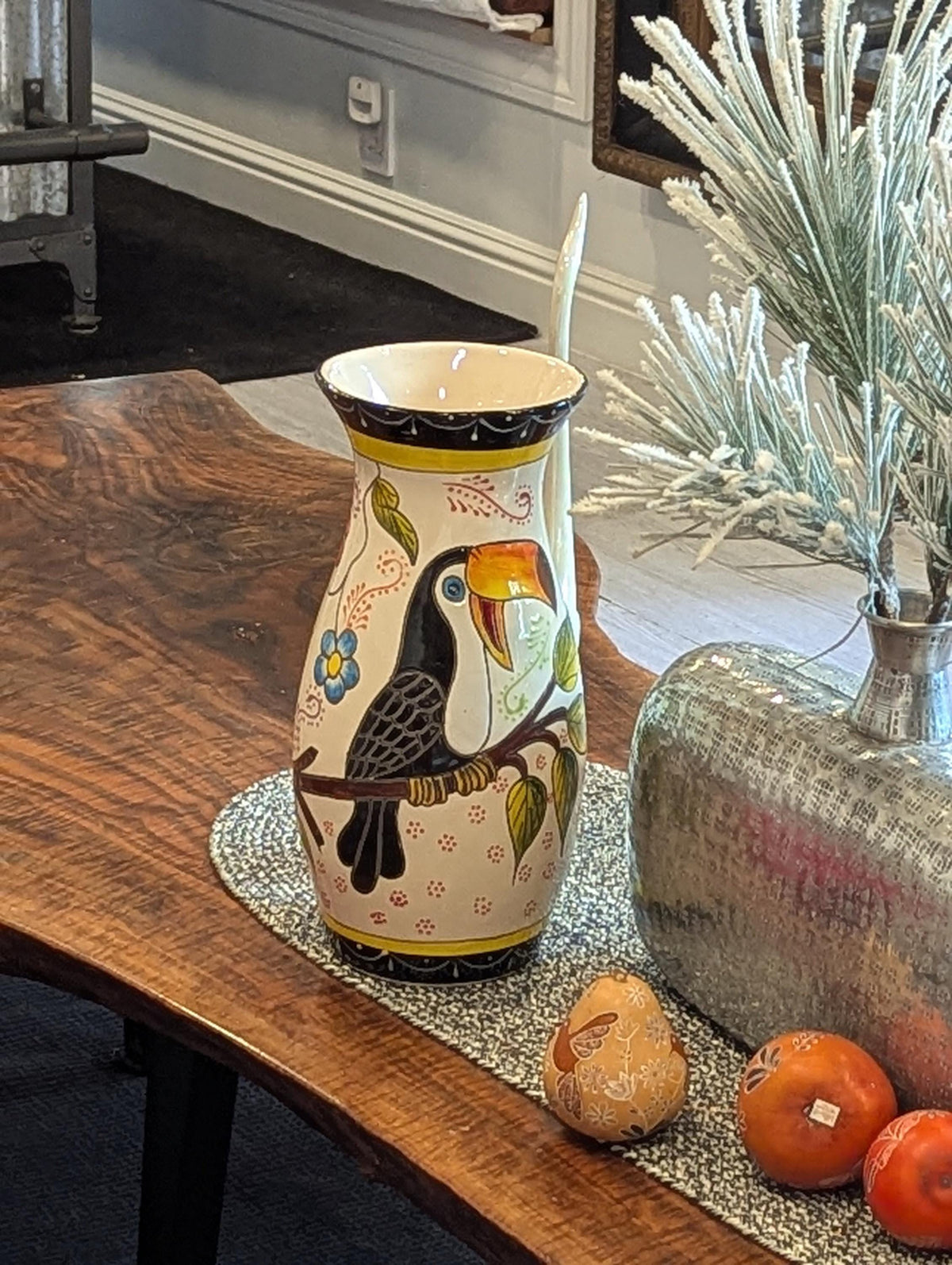 Toucan Vase | Handmade Mexican Talavera Pottery, Floral Home Decor