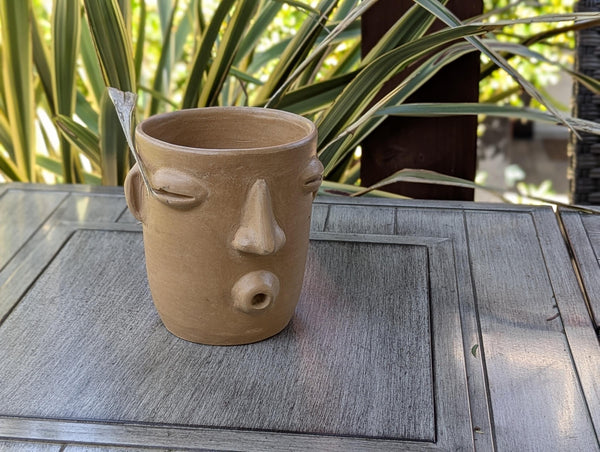 Whistling Face Planter is Handmade Mexican Pottery Home Decor from Atzompa, Oaxaca, Mexico