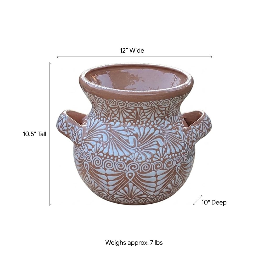 White Sunburst Flower Pot | 10.5" Handmade Mexican Planter