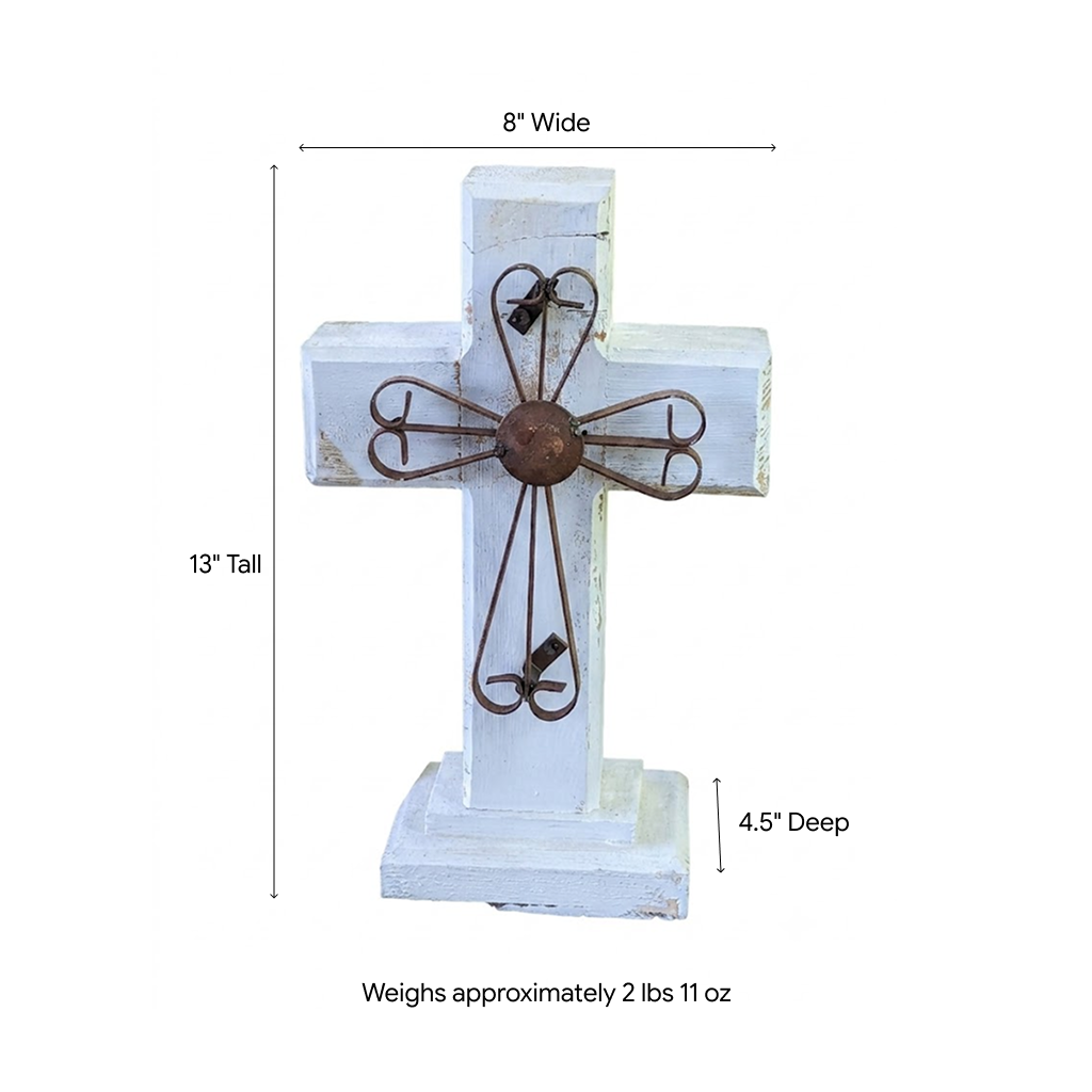 White Wooden Cross Decor & Mexican Art | Decorative Cross is Indoor Home Decor Handmade by Skilled Craftsman in Mexico