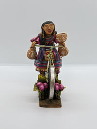 Woman on Bicycle, Handcrafted Mexican Folk Art in Clay from Oaxaca