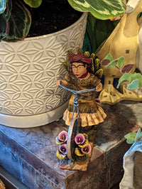 Woman on Bicycle, Handcrafted Mexican Folk Art in Clay from Oaxaca