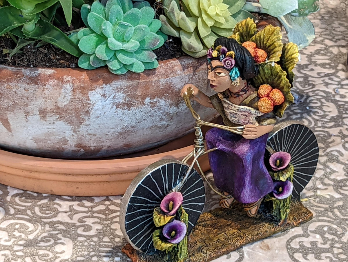Woman on Bicycle, Handcrafted Mexican Folk Art from Oaxaca