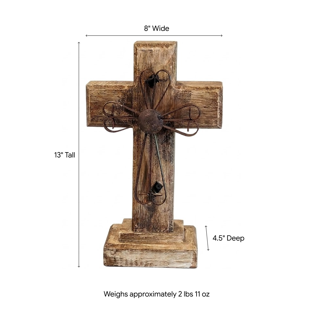 Wooden Cross Decor & Mexican Art | Decorative Cross is Indoor Home Decor Handmade by Skilled Craftsman in Mexico | Two-tone Brown