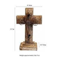 Wooden Cross Decor & Mexican Art | Decorative Cross is Indoor Home Decor Handmade by Skilled Craftsman in Mexico | Two-tone Brown