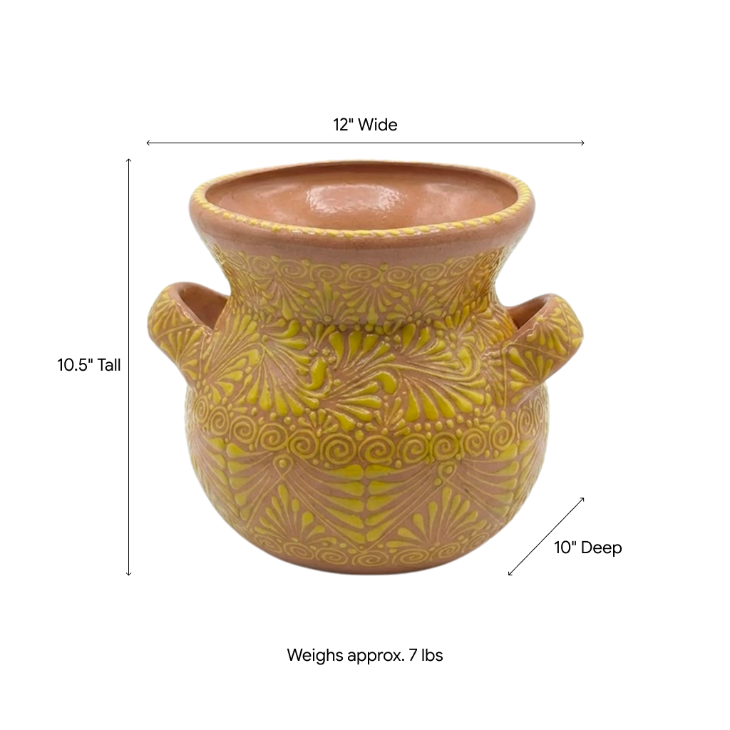 Yellow Sunburst Planter | 10.5" Round Mexican Flower Pot