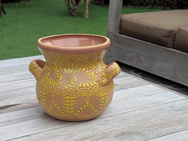 Yellow Sunburst Planter | 10.5" Round Mexican Flower Pot