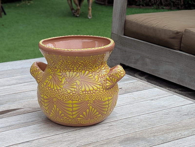 Yellow Sunburst Planter | 10.5" Round Mexican Flower Pot