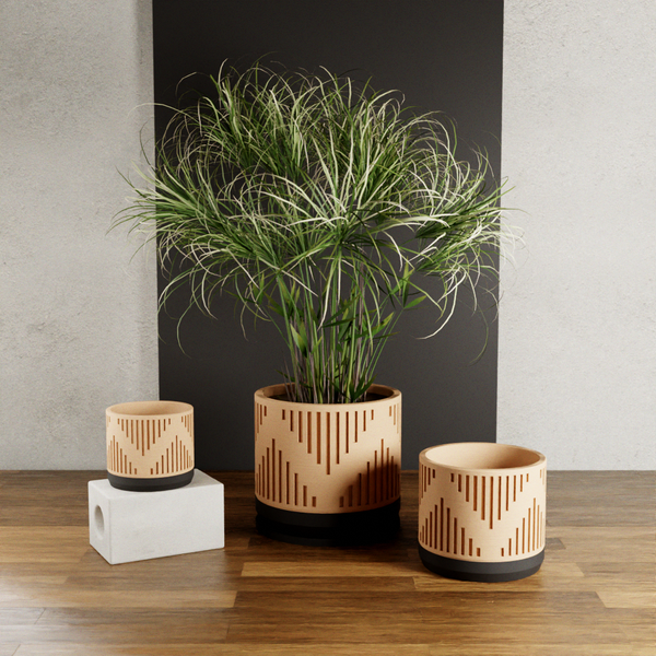 Heritage Succulent Planter With Drip Tray, Unique Flower Pot Home Decor, Housewarming Gift for Her, Medium, Natural Color