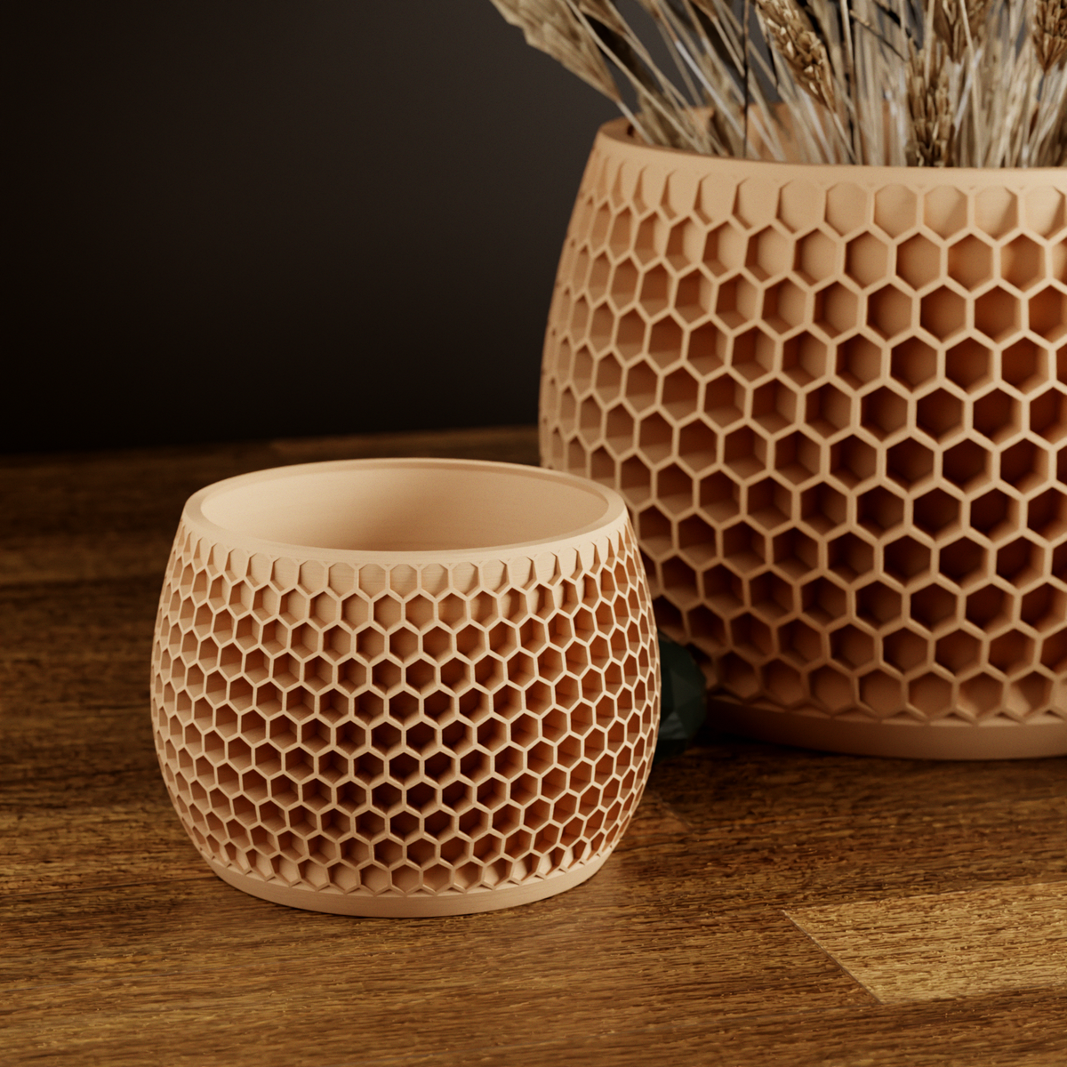 Honeycomb Succulent Planter With Drip Tray, Unique Flower Pot Home Decor, Housewarming Gift for Her, Medium, Natural Wood