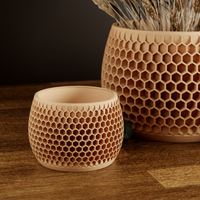 Honeycomb Succulent Planter With Drip Tray, Unique Flower Pot Home Decor, Housewarming Gift for Her, Medium, Natural Wood