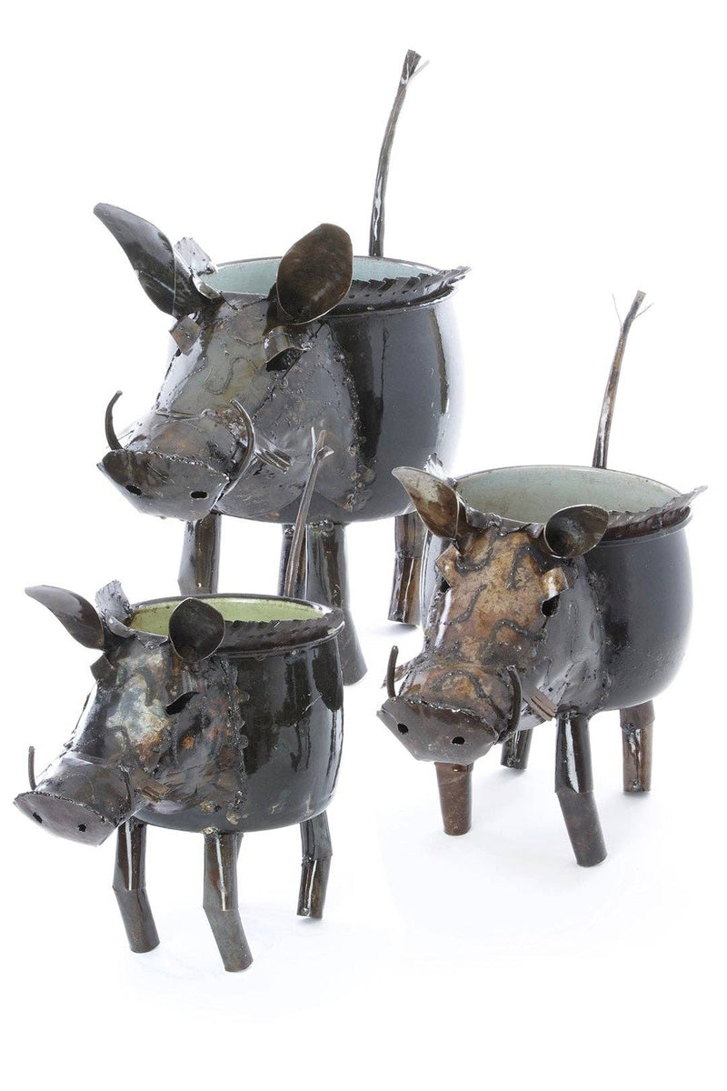 Swahili | AFRICAN MODERN - Zimbabwean Recycled Cook Pot Wart Hog Planters: ZIMA18A Small Planter