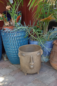 Big Face Planter & Whistler Flower Pot, Handmade Mexican Pottery of Atzompa Mexico, Indoor Outdoor Home Decor